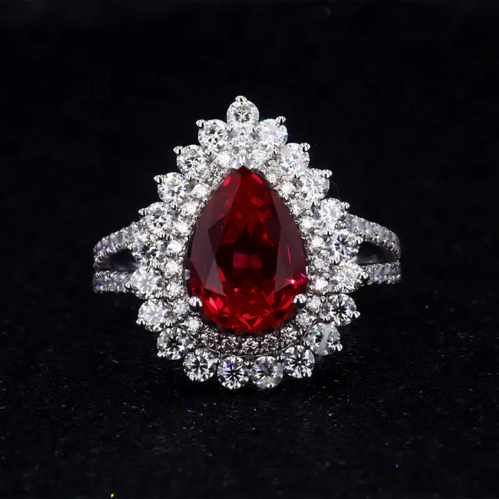 2.75ct Pear-Cut Ruby Diamond Halo Ring in 14K or 18K White Gold