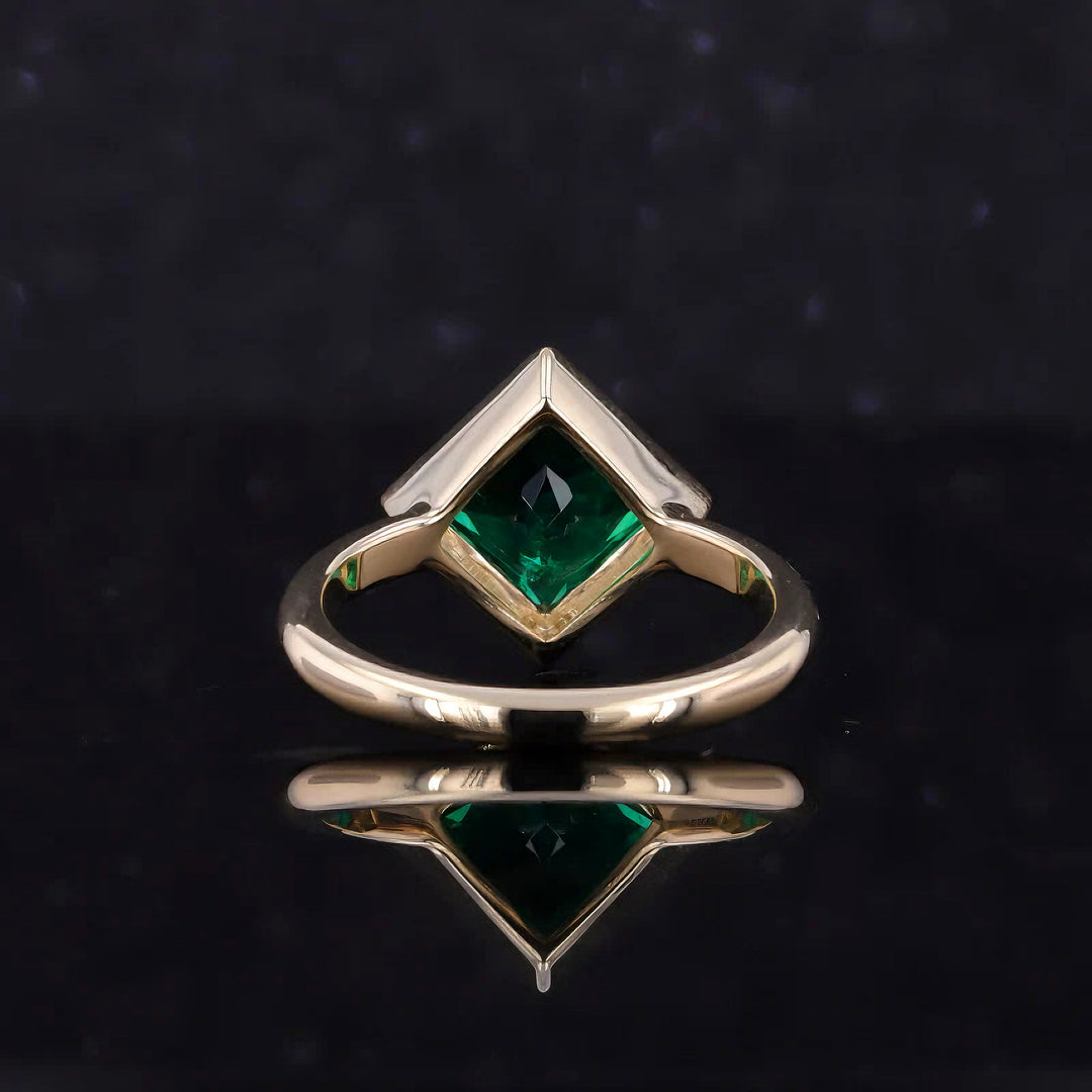 6x6mm, 1.20ct Princess Lab-Grown Zambian Emerald Bezel-Set Ring in 14K Yellow Gold