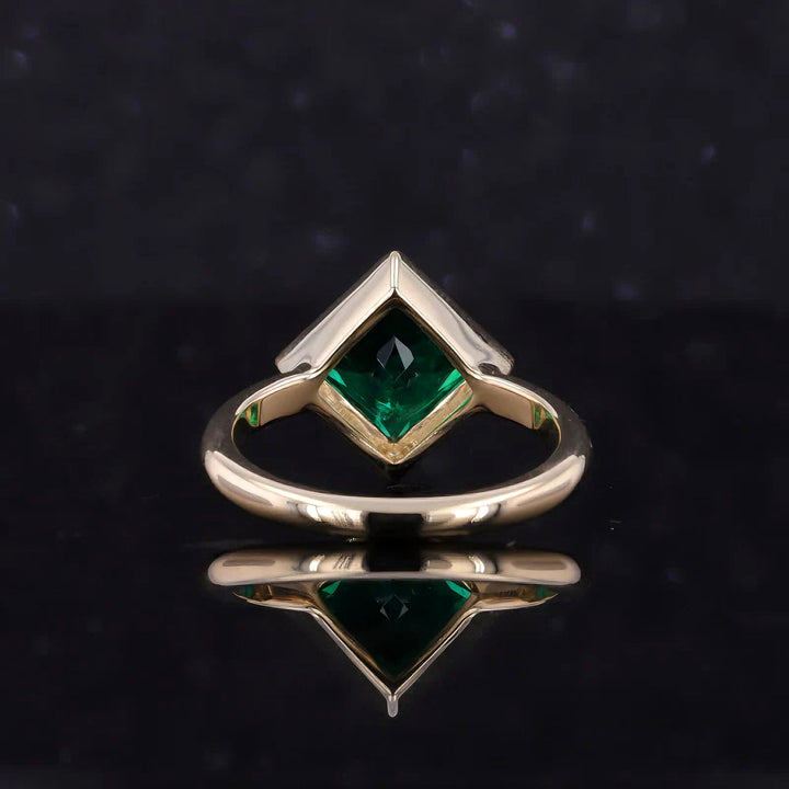 6x6mm, 1.20ct Princess Lab-Grown Zambian Emerald Bezel-Set Ring in 14K Yellow Gold