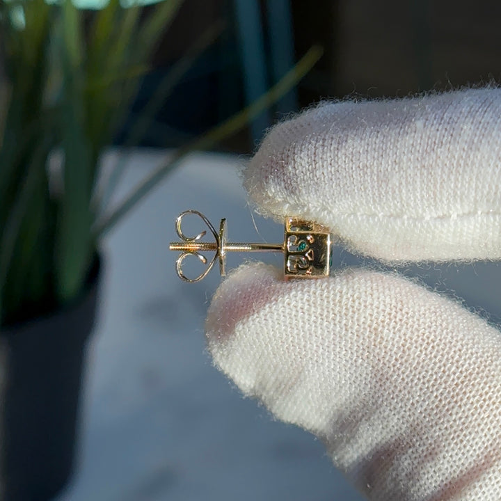 Customized™ 2.52ctw, 1.26ct Each Lab-Grown Asscher Zambian Emerald Bezel-Set Stud Earrings in Yellow Gold