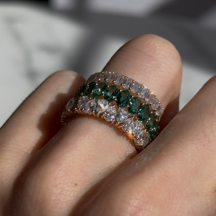 Customized™ 4.00ctw Oval Lab-Grown Zambian Emerald Eternity Band Ring in Yellow Gold