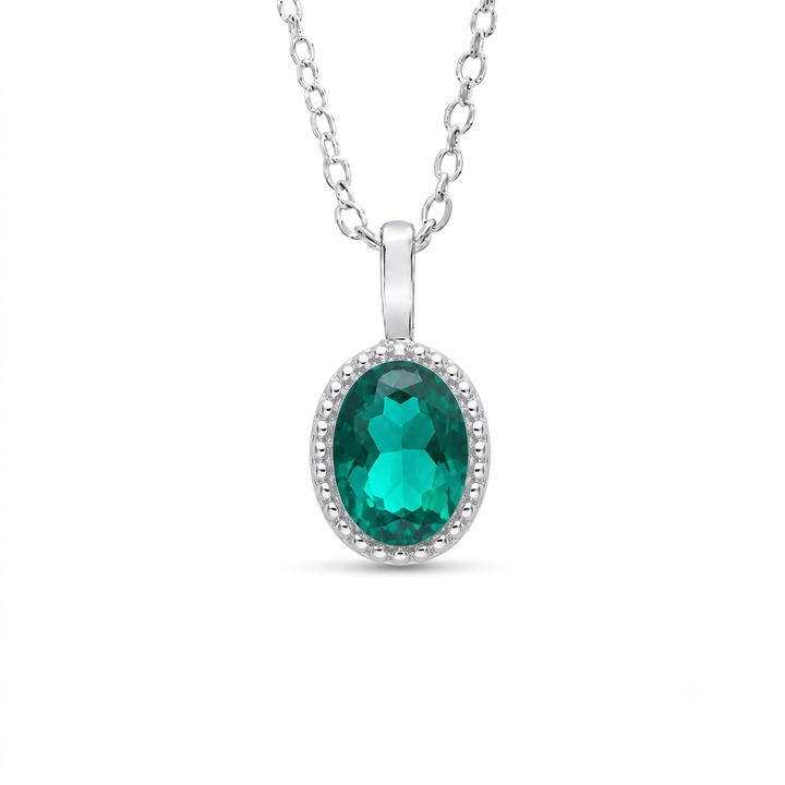 5x7mm, 0.70ct Oval Lab-Grown Zambian Emerald Pendant Necklace