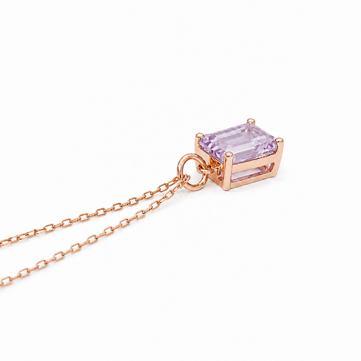 3ct Emerald-Cut Alexandrite Pendant Necklace in 14K Rose Gold (7x9mm)