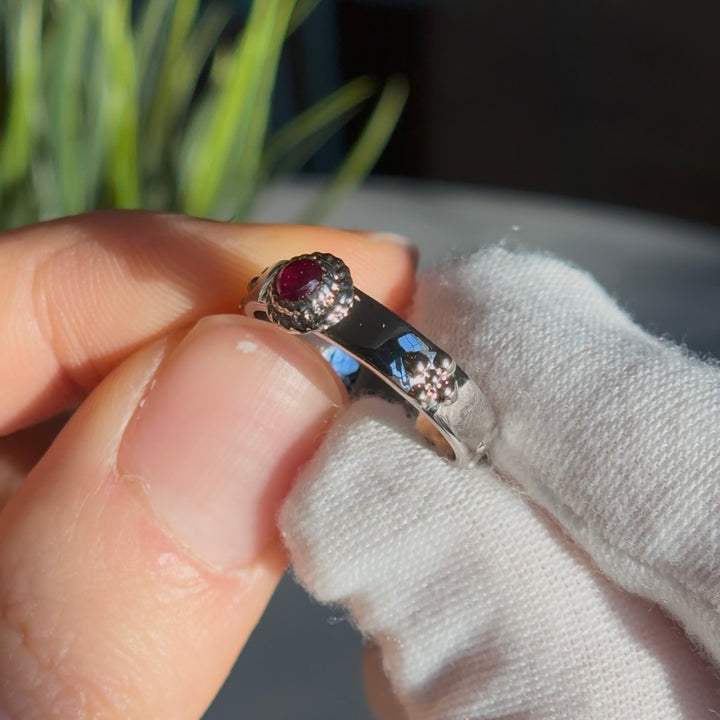 Customized™ 3.5mm, 0.23ct Cabochon Natural Ruby Ring in 925 Sterling Silver