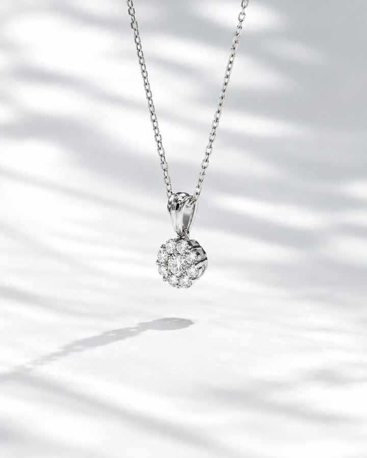 6.4mm, 0.3ct Round Cut Lab Diamond Daisy Flower Pendant Necklace