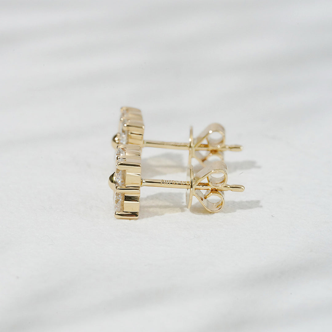 Lab-Diamond 4-Stone Stud Earrings in 18K Solid Yellow Gold