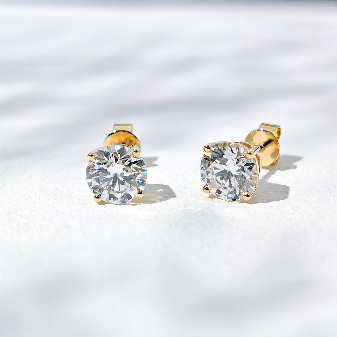 6.5mm, 2.00ct total Classic Four-Prong Diamond Earrings in 14K Solid White/Yellow/Rose Gold
