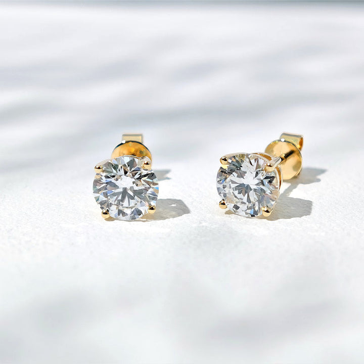6.5mm, 2.00ct total Classic Four-Prong Diamond Earrings in 14K Solid White/Yellow/Rose Gold