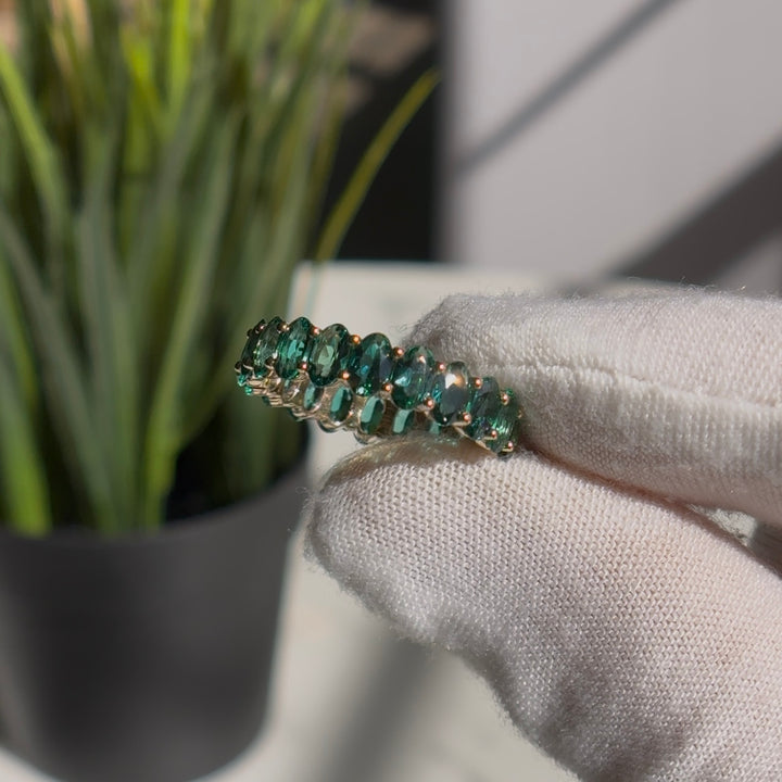Customized™ 4.00ctw Oval Lab-Grown Zambian Emerald Eternity Band Ring in Yellow Gold