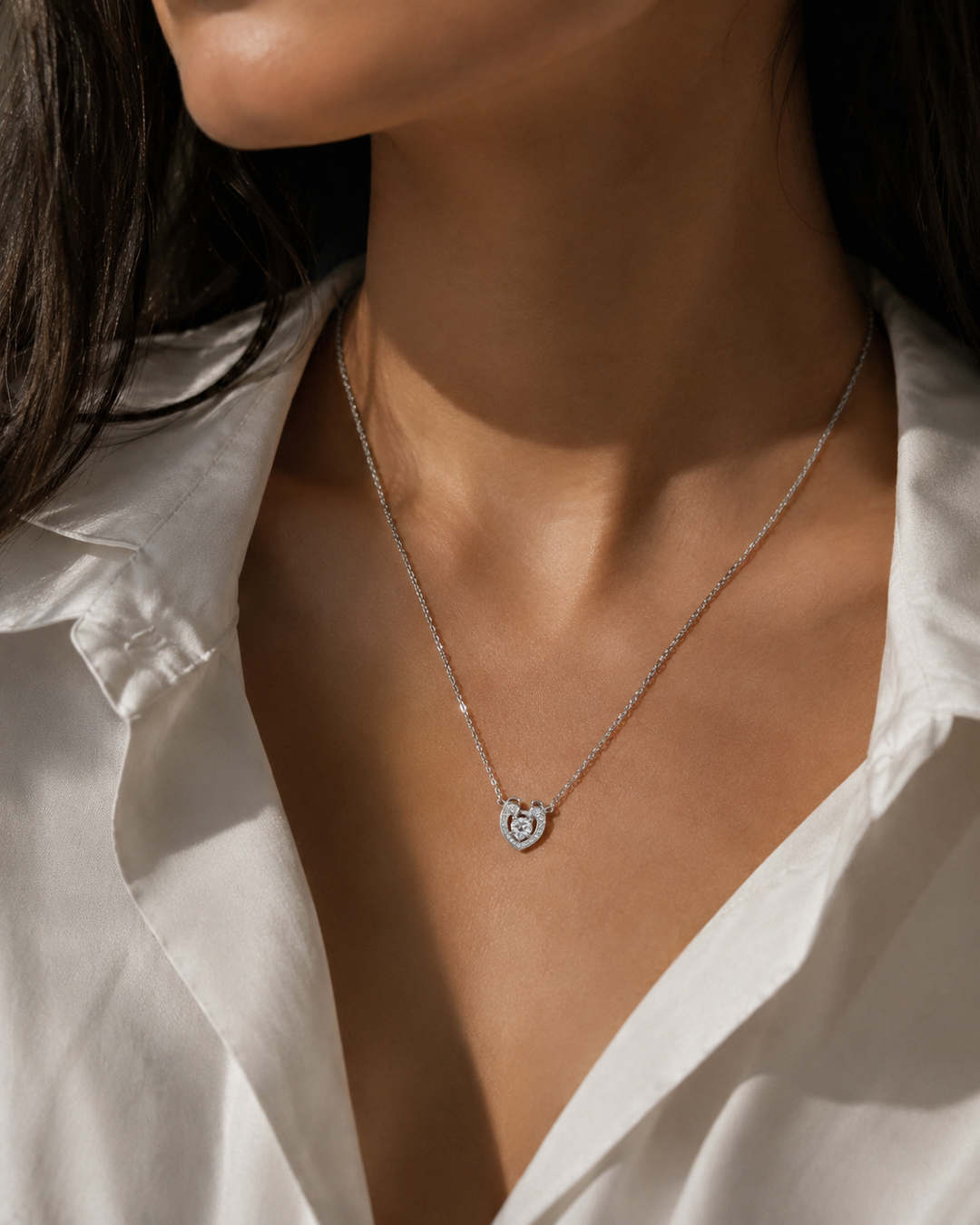 6mm, 0.4ct Round Cut Lab Diamond Open Heart Pendant Necklace