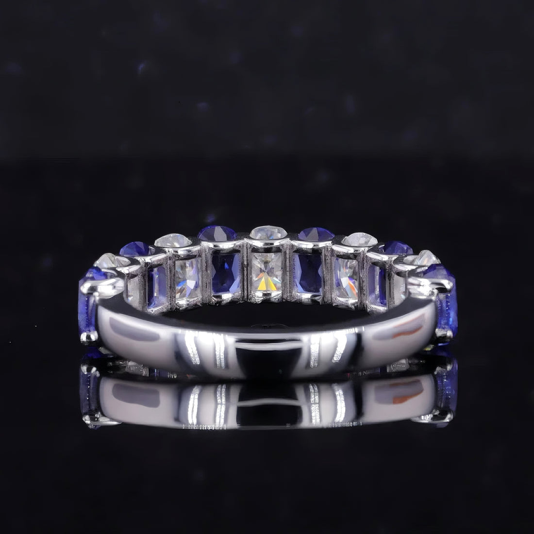 Oval lab sapphire and diamond half-eternity band, view 7