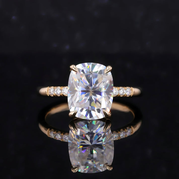 8x10mm Cushion Cut Moissanite Ring in 14K Solid Yellow Gold