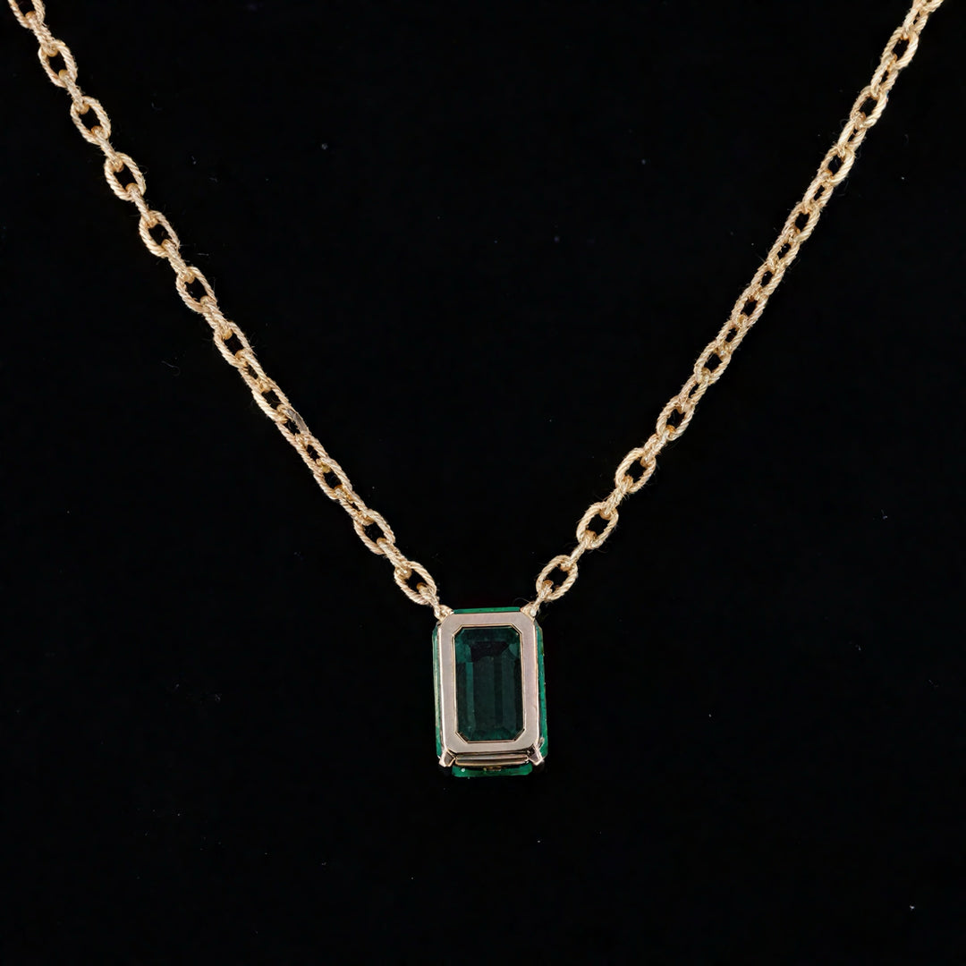 5x7mm, 1.00ct Lab-Grown Colombian Emerald Classic Pendant with Rolo Necklace in 14K Yellow Gold