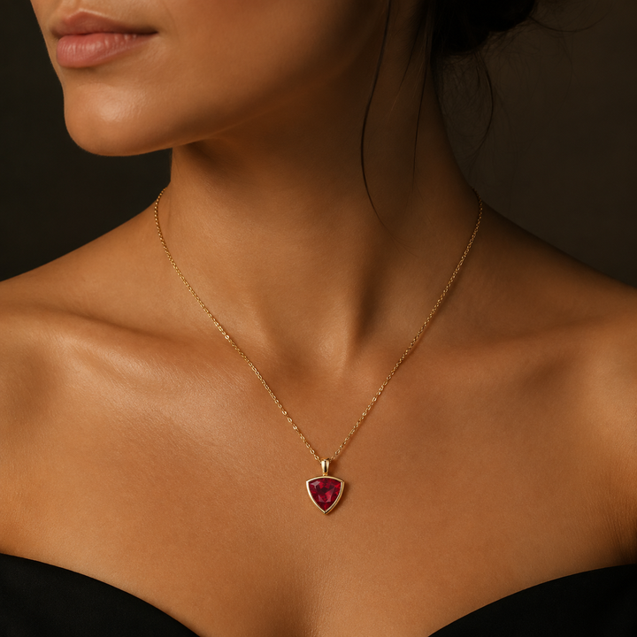 13mm Trillion Cut Ruby Pendant Necklace
