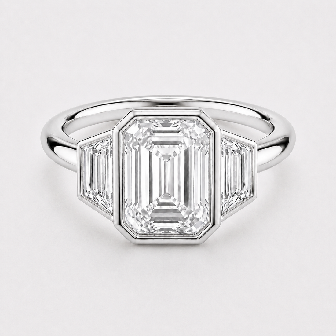 Paragon Trilogy emerald-cut lab diamond three-stone ring in 14K white gold