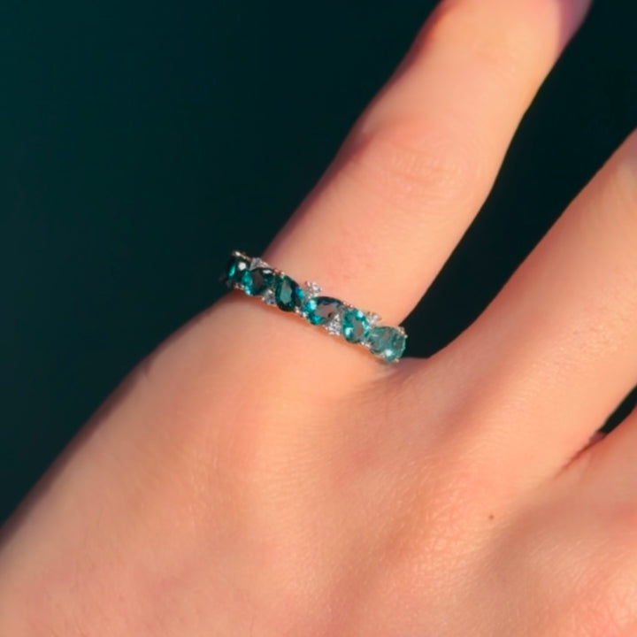 Customized™ 4mm, 1.78ctw Pear Lab-Grown Zambian Emerald & Round Diamonds Eternity Band in White Gold