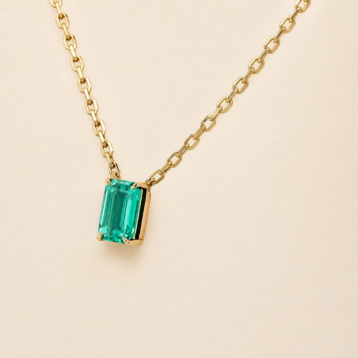 5x7mm, 1.00ct Lab-Grown Colombian Emerald Classic Pendant with Rolo Necklace
