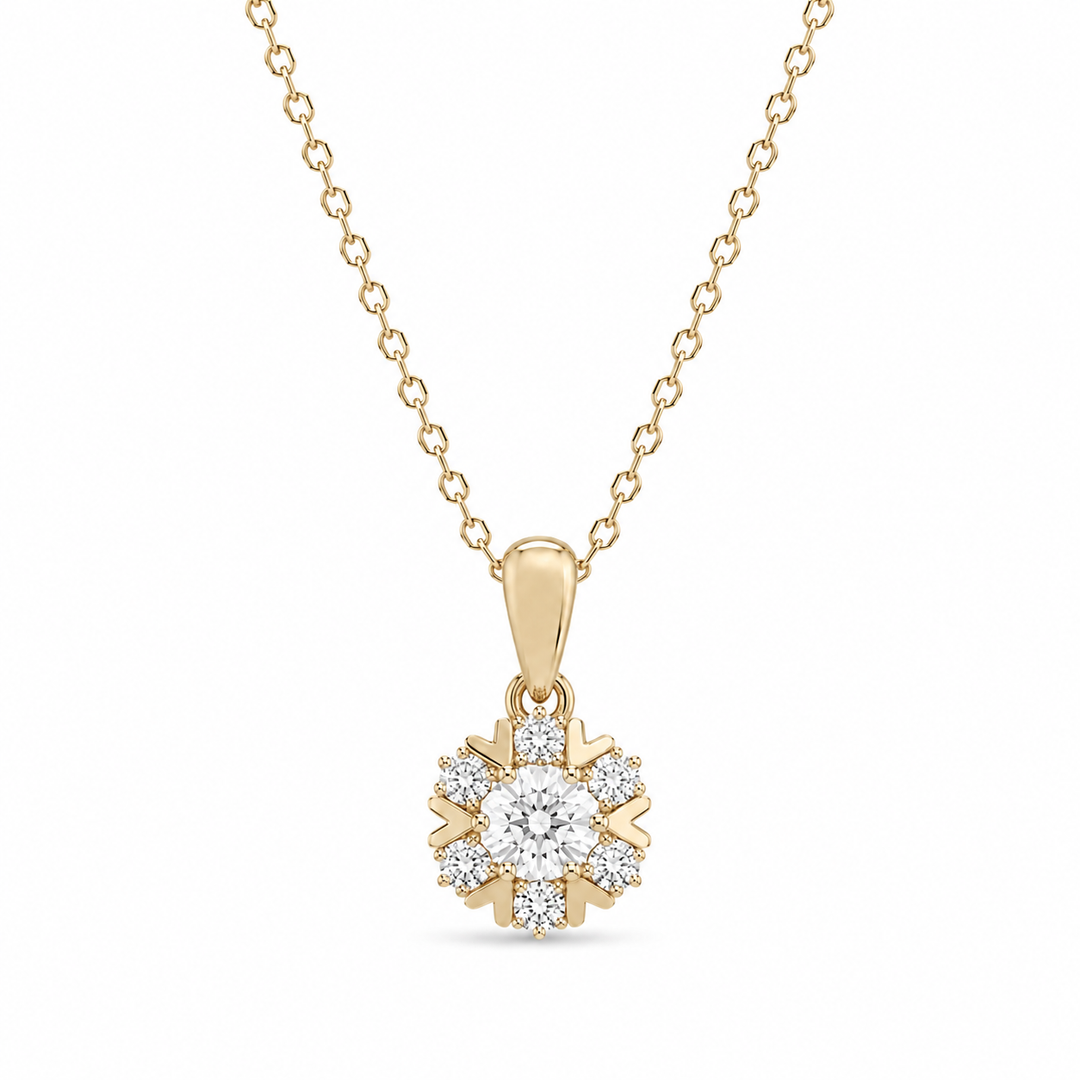 10mm, 0.8ct Round Cut Lab Diamond Snowflake Pendant Necklace in 18K Solid White Gold