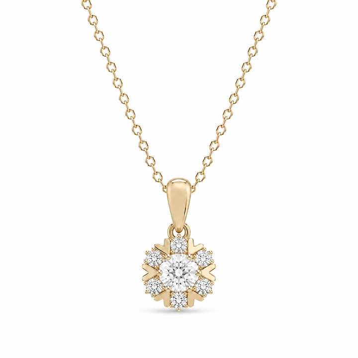10mm, 0.8ct Round Cut Lab Diamond Snowflake Pendant Necklace in 18K Solid White Gold