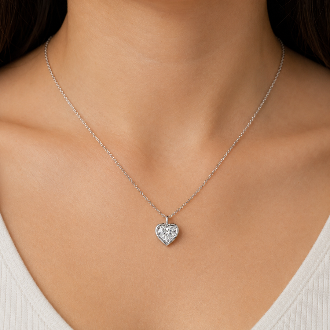 1.00ct Heart-Cut Diamond Bezel Pendant Necklace