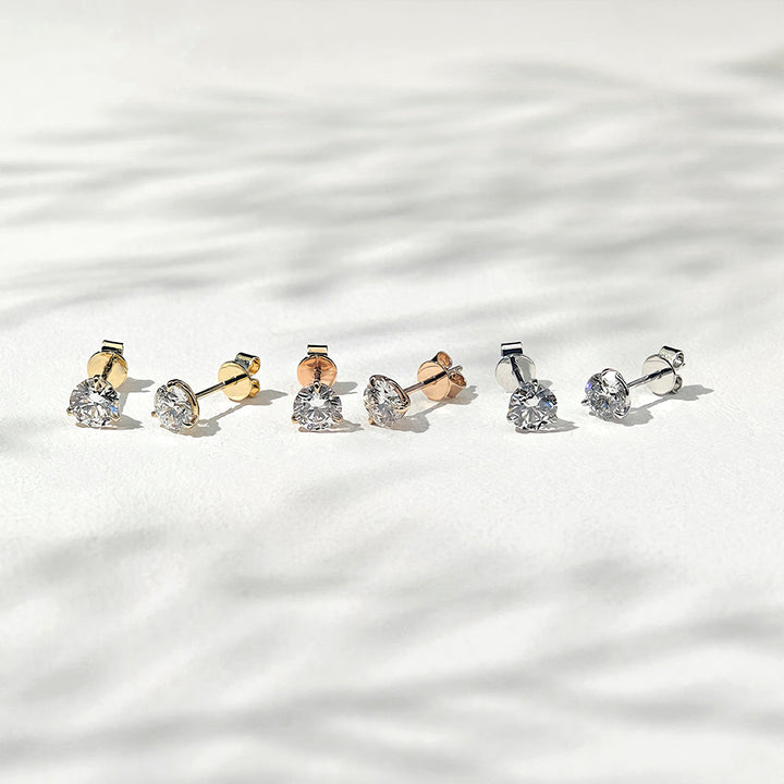 5mm, 1.00ct total Classic Three-Prong Martini Diamond Earrings in 14K Solid White/Yellow/Rose Gold