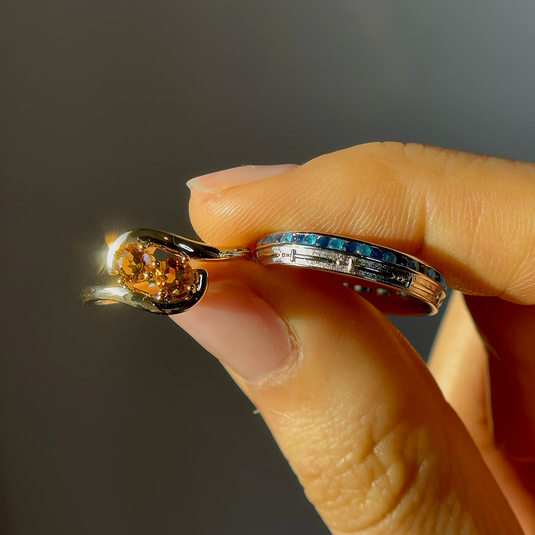 Stretch & Sword orange sapphire two-stone ring, view 4