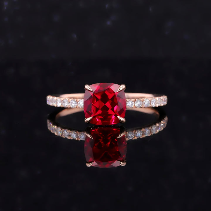 2.00ct Cushion-Cut Ruby and Diamond Half-Eternity Ring in 14K Rose Gold