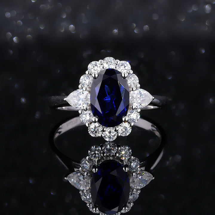 6x8mm, 1.75ct Oval Lab-Grown Blue Sapphire Ring, "The Modified Diana"