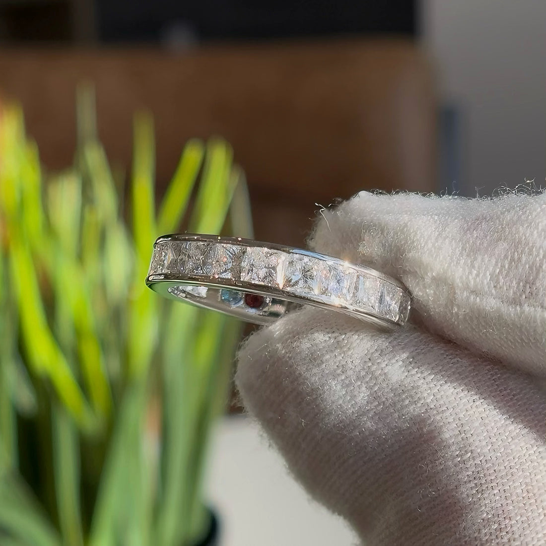Princess-cut lab diamond channel-set eternity band, 4mm, view 5