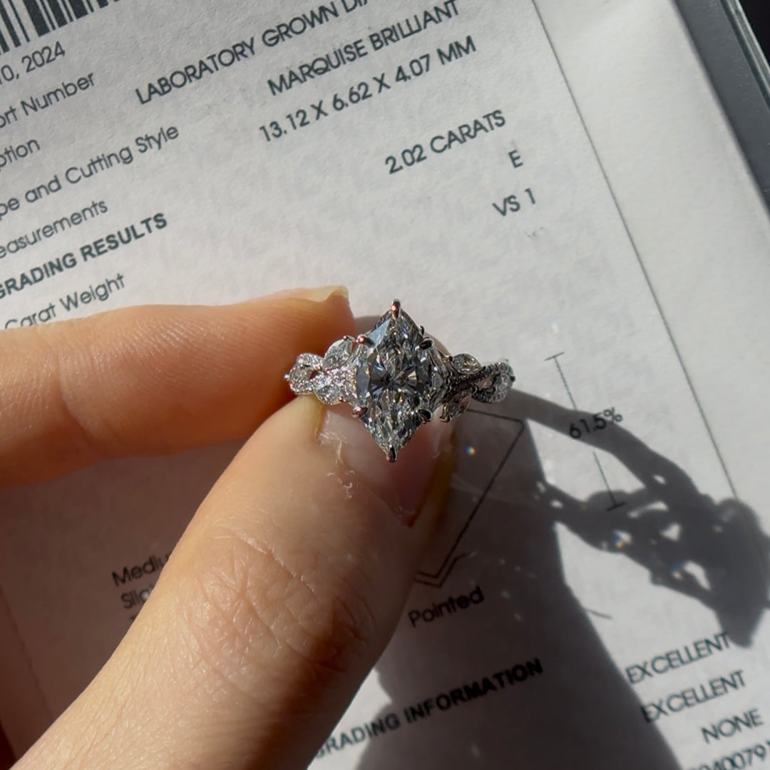 2.00ct Marquise Lab-Grown Diamond Solitaire Ring, "The Gardenia"