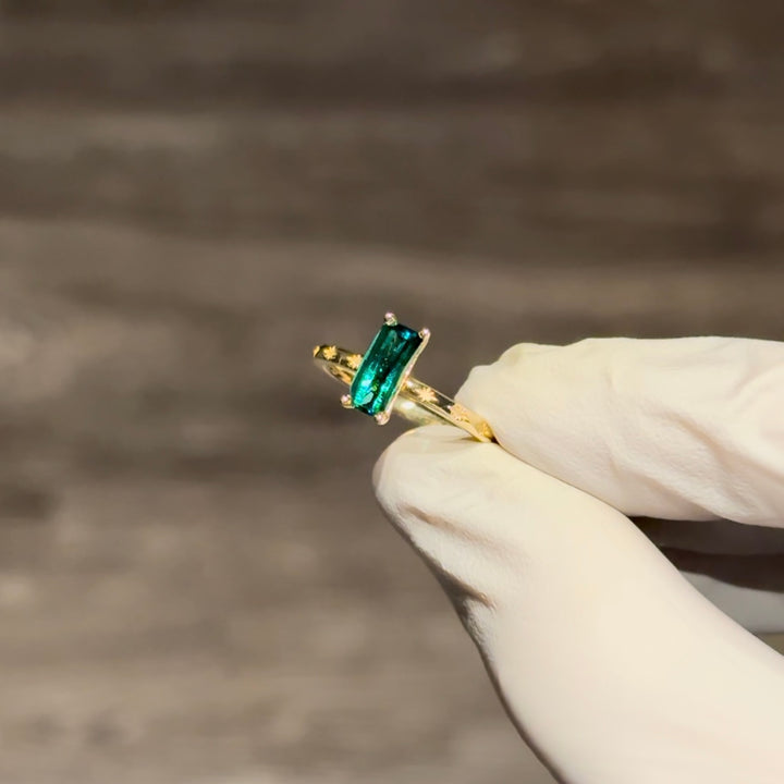Customized™ 4.1x9mm, 2.00ct Pixel cut Lab-Grown Zambian Emerald Ring in Yellow Gold