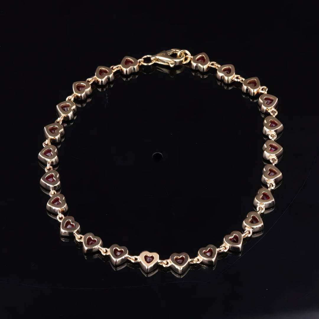 8ctw Heart Ruby Bezel-Set Bracelet in 10K or 14K Yellow Gold