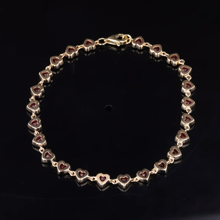 8ctw Heart Ruby Bezel-Set Bracelet in 10K or 14K Yellow Gold