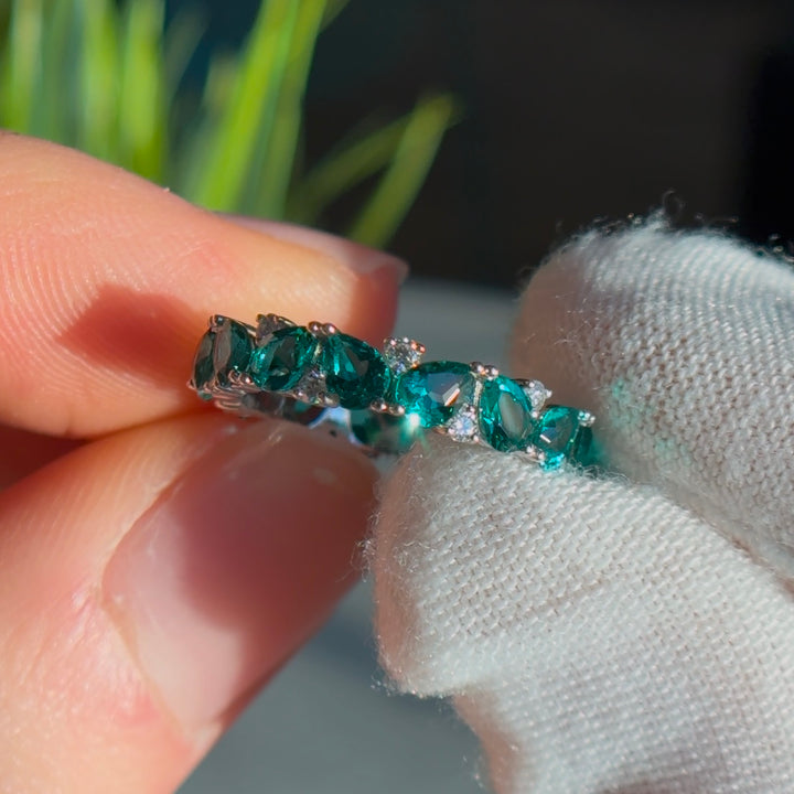 Customized™ 4mm, 1.78ctw Pear Lab-Grown Zambian Emerald & Round Diamonds Eternity Band in White Gold