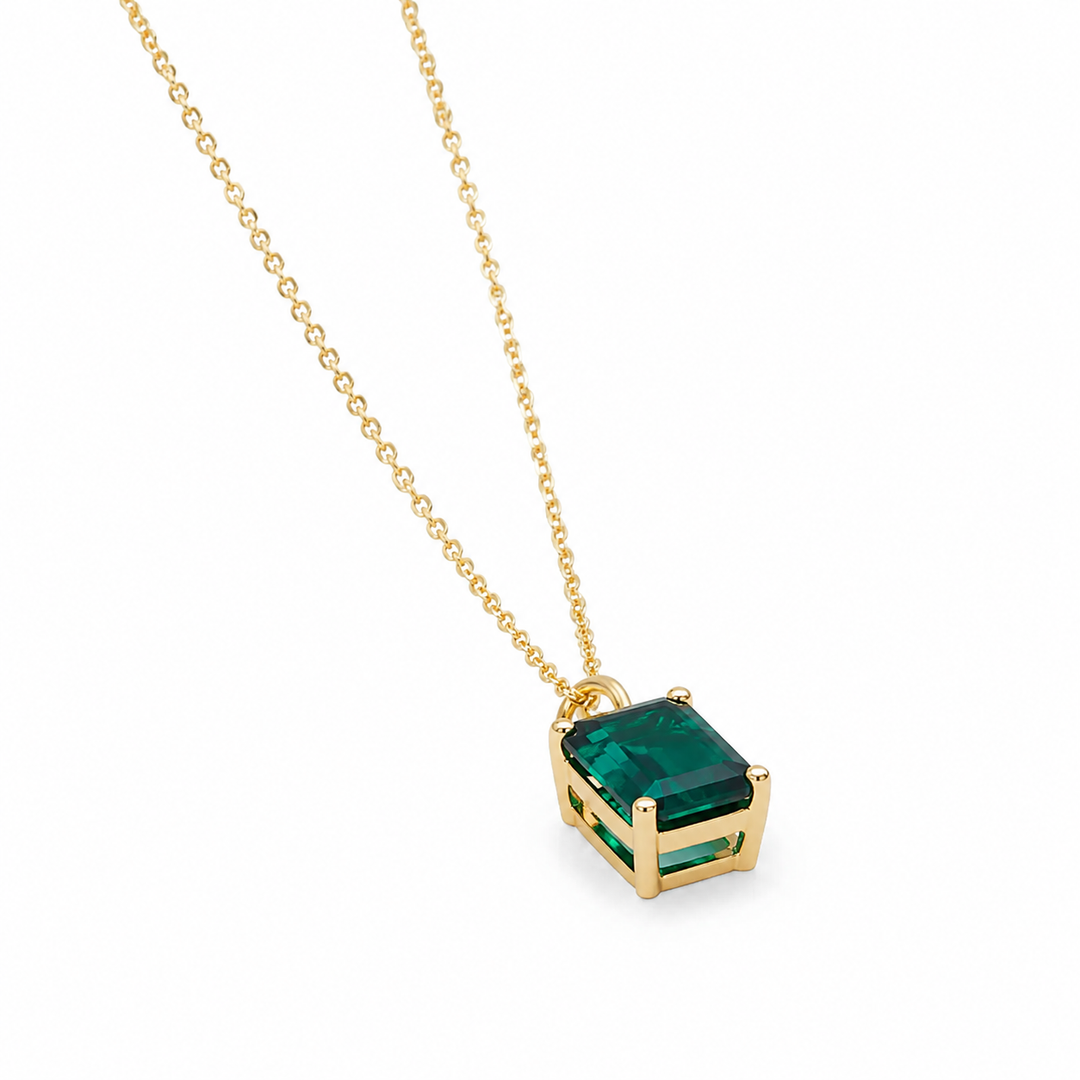 7x9mm, 2.00ct Lab-Grown Zambian Emerald Pendant Necklace in 14K Yellow Gold