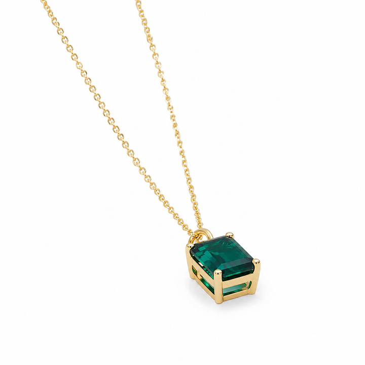 7x9mm, 2.00ct Lab-Grown Zambian Emerald Pendant Necklace in 14K Yellow Gold