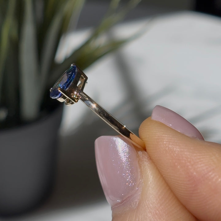 Customized™ 5x8mm, 1.00ct Pear Cut Blue Sapphire and 5x7mm, 1.19ct Emerald Cut Zambian Emerald Toi Et Moi Ring in Yellow Gold