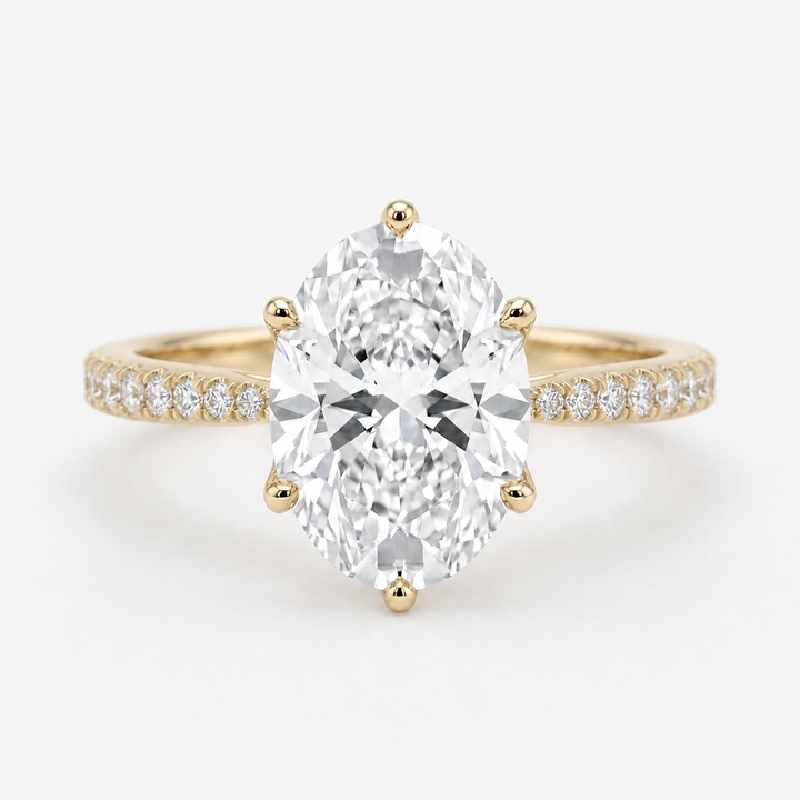 Oval Diamond Ring with Diamond Band, "Lotus Lace Bold"