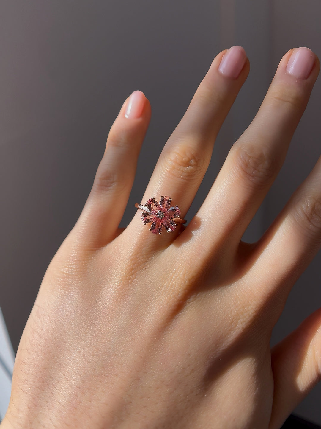 Six Petal Pink Sapphire Flower Ring, “The Cherry Blossum” (3.00ctw)