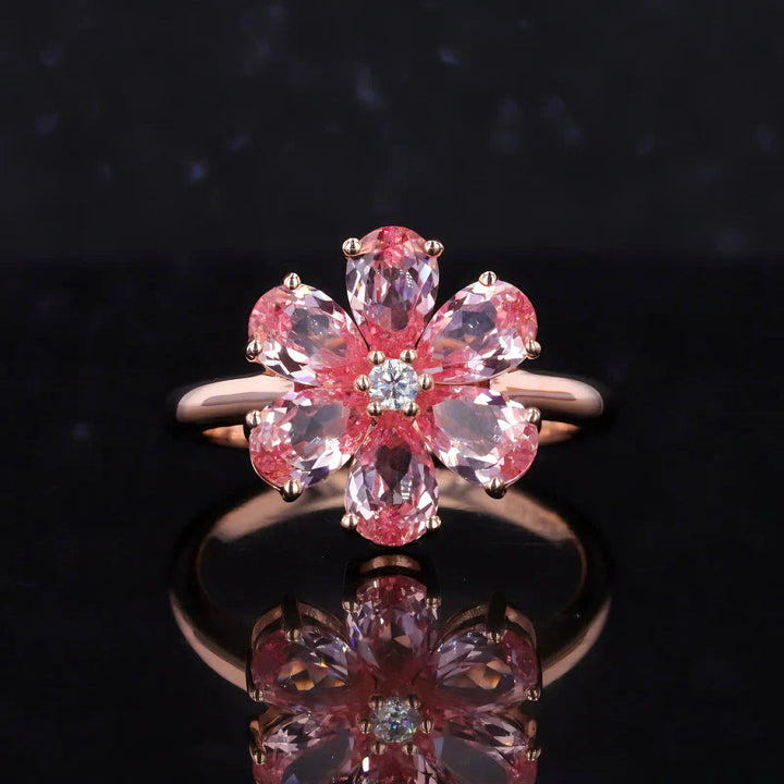 Six Petal Pink Sapphire Flower Ring, “The Blushing Lily” (3.00ctw)
