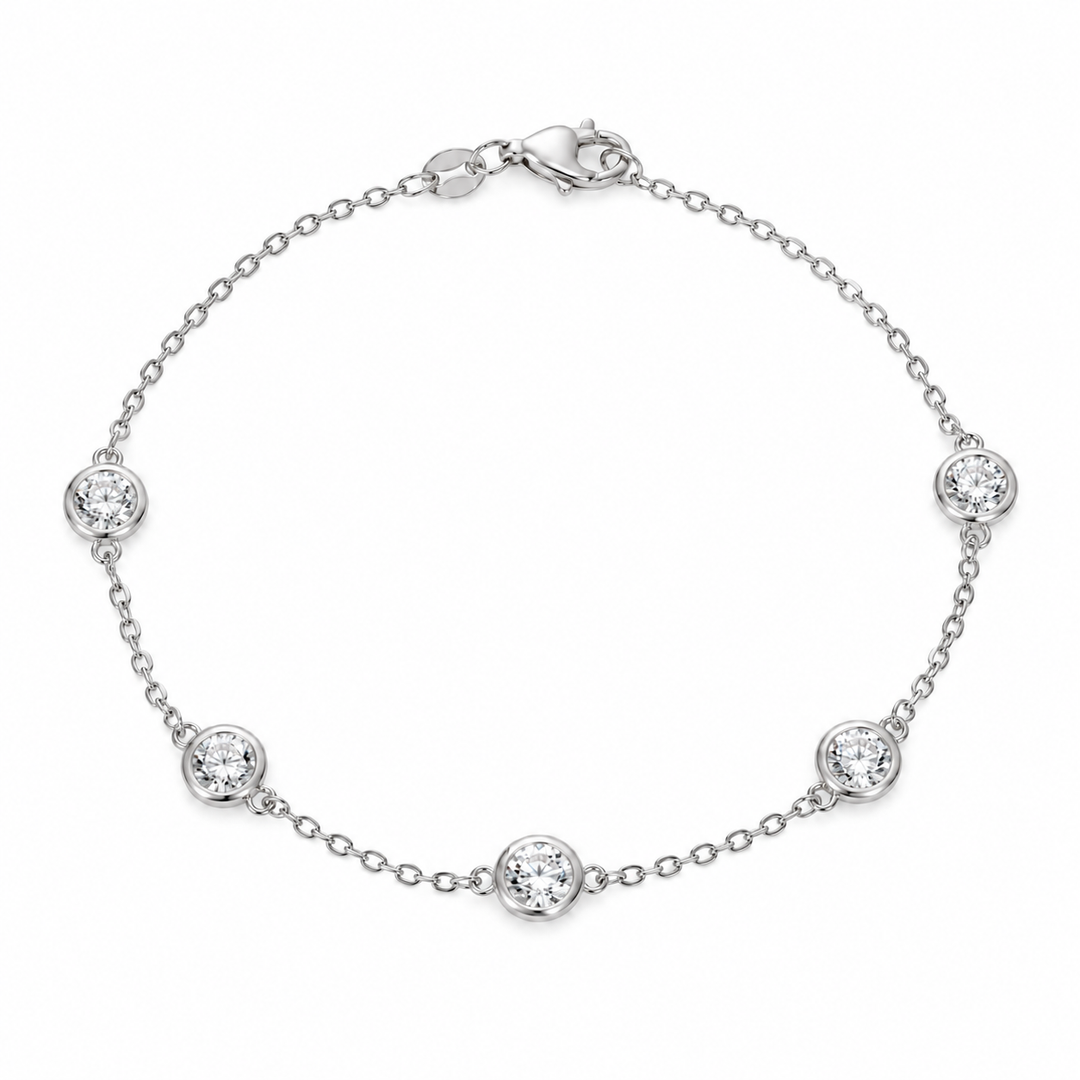 Bezel-Set Lab Diamond Station Bracelet in 14K White Gold