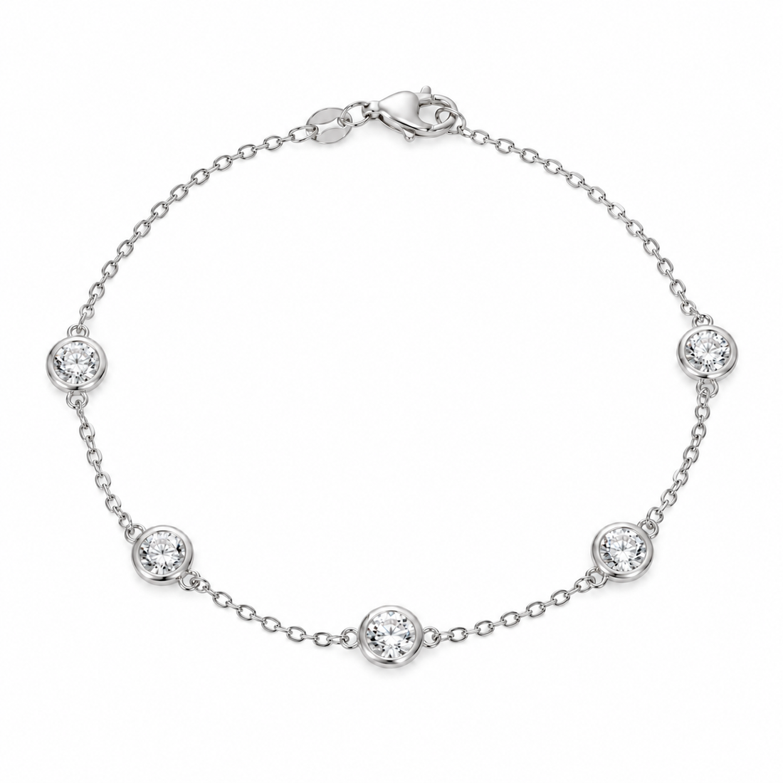 Bezel-Set Lab Diamond Station Bracelet in 14K White Gold