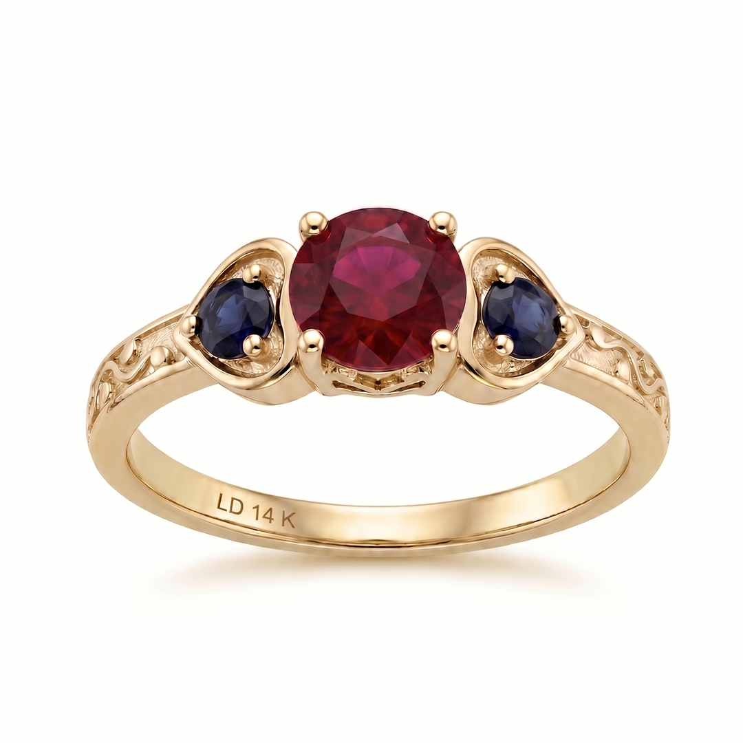 "Ruby & Sapphire" Three-Stone Ring