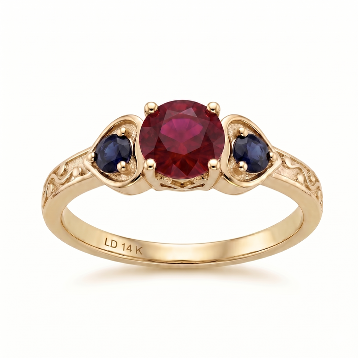 "Ruby & Sapphire" Three-Stone Ring