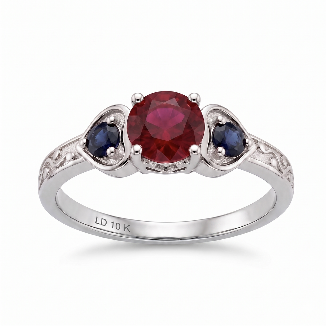 "Ruby & Sapphire" Three-Stone Ring