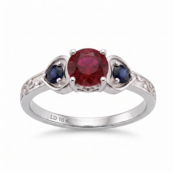 "Ruby & Sapphire" Three-Stone Ring