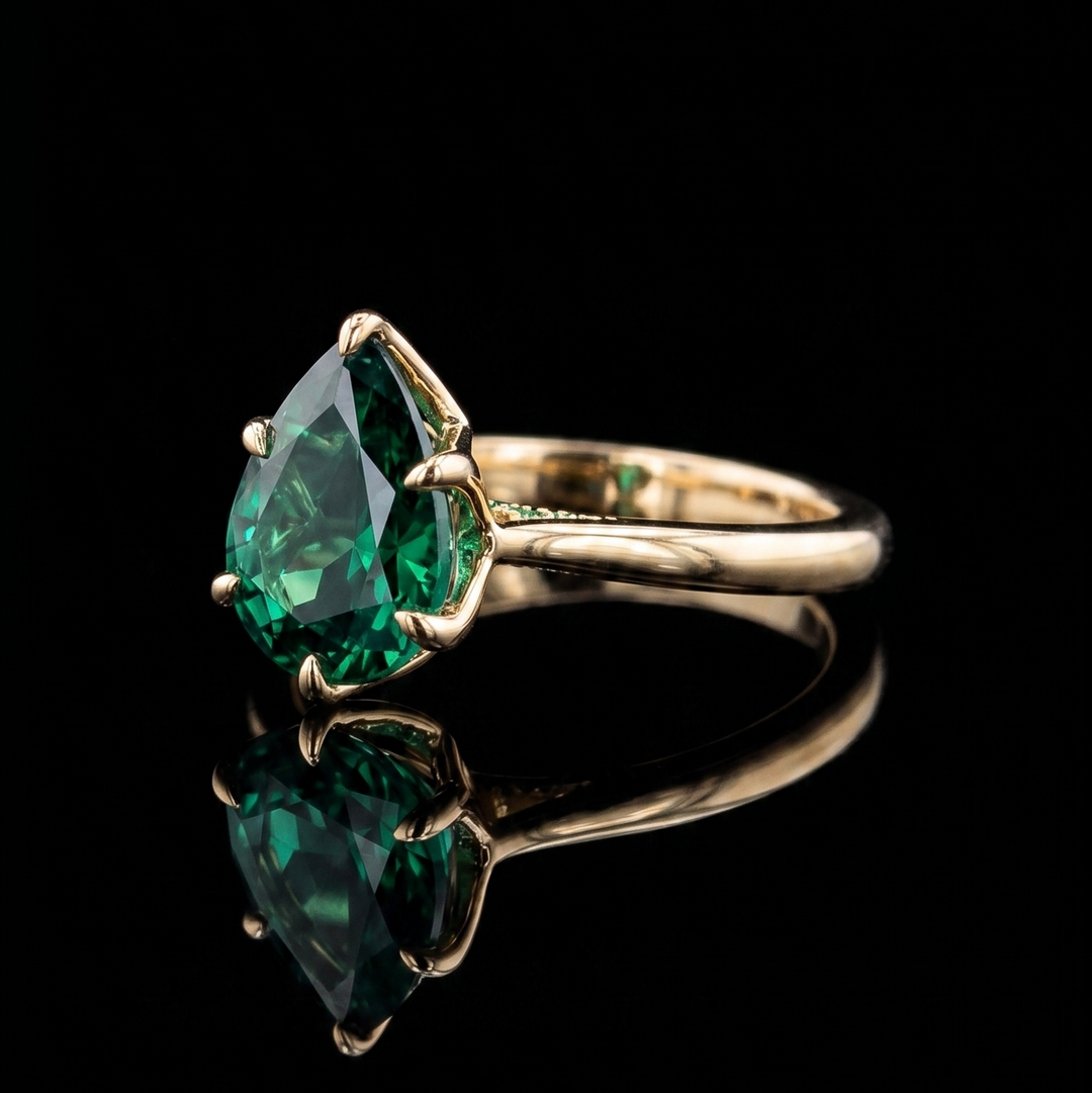 The Lotus Lace — Pear Emerald Ring (Petal Setting)