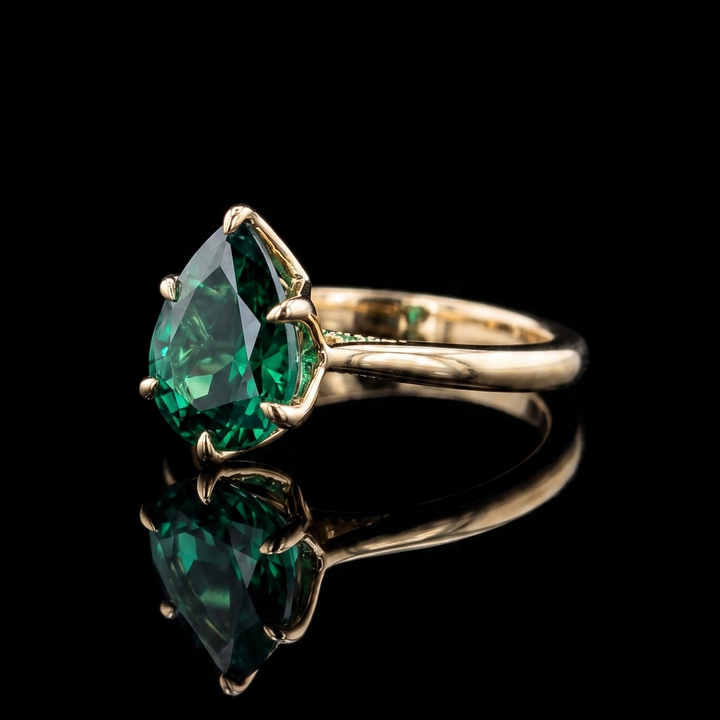 The Lotus Lace — Pear Emerald Ring (Petal Setting)