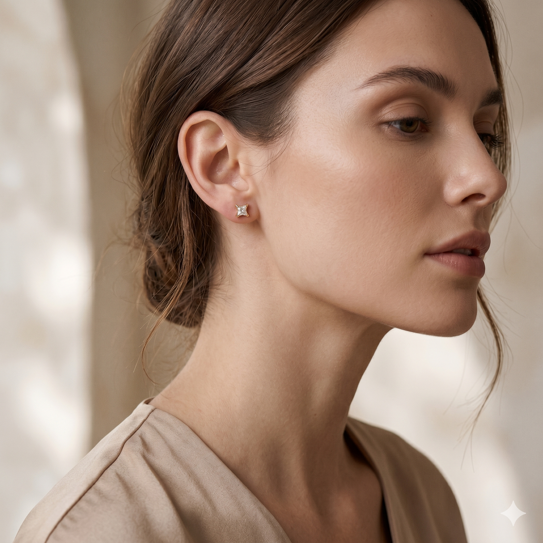 Princess Diamond Flower Stud Earrings - 0.40ct Total
