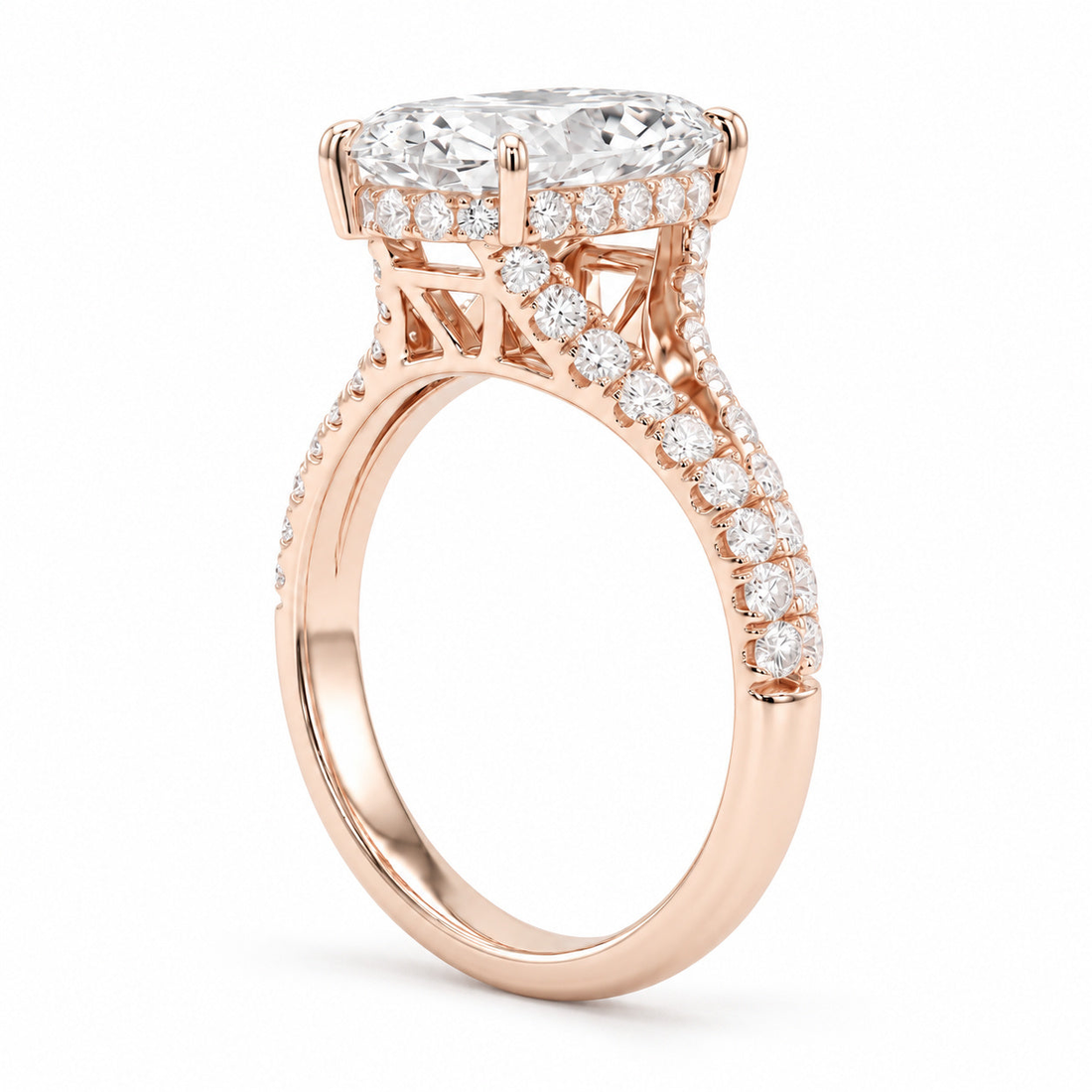 The Interlace marquise lab diamond split band engagement ring, view 8
